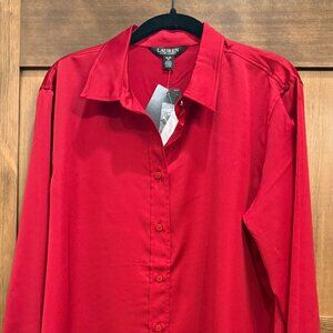 LAUREN RALPH LAUREN CLASSIC FIT SATIN RED BLOUSE - NWT - SIZE XL